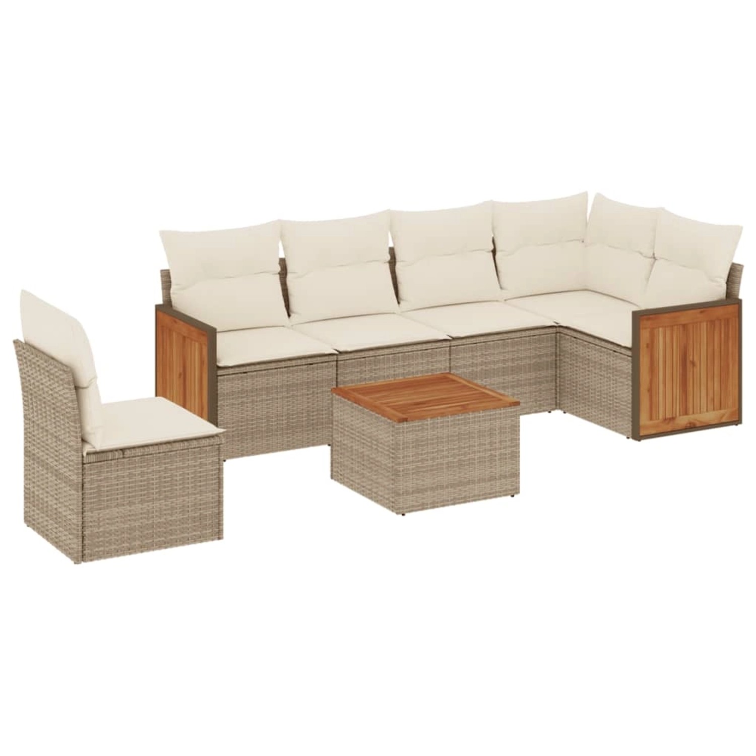 vidaXL 7-Tlg Garten-Sofagarnitur mit Kissen Beige Poly Rattan 3260105 günstig online kaufen