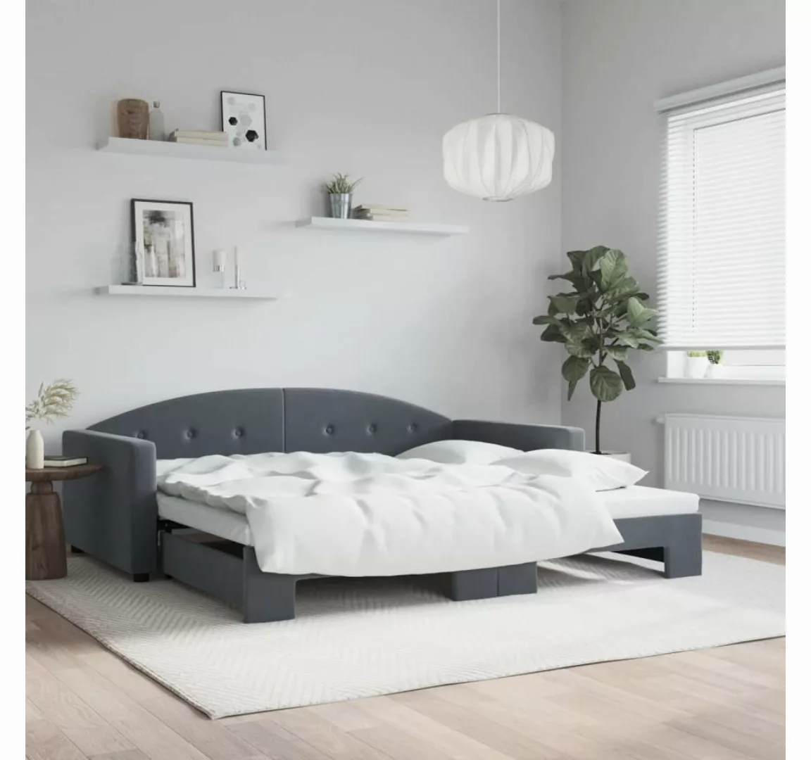 vidaXL Bett, Tagesbett Ausziehbar Dunkelgrau 100x200 cm Samt günstig online kaufen