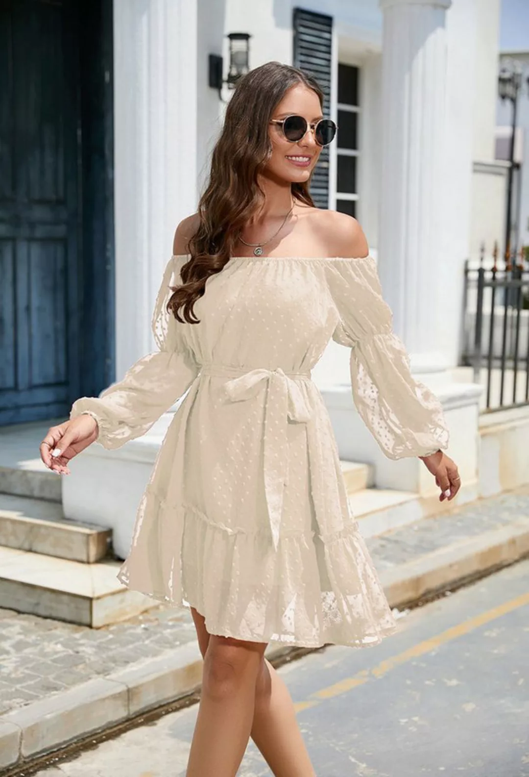 SEGUEN Sommerkleid Elegantes, schulterfreies Kleid mit langen Ärmeln für Da günstig online kaufen