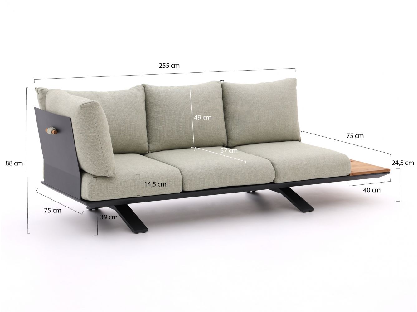 SUNS Stockholm Gartensofa 3-Sitzer Eckelement 255 cm günstig online kaufen