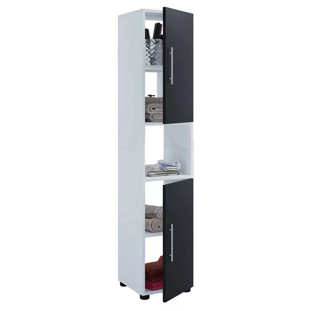 Badezimmerhochschrank mit Türen in Schwarz und Weiss 160 cm hoch günstig online kaufen