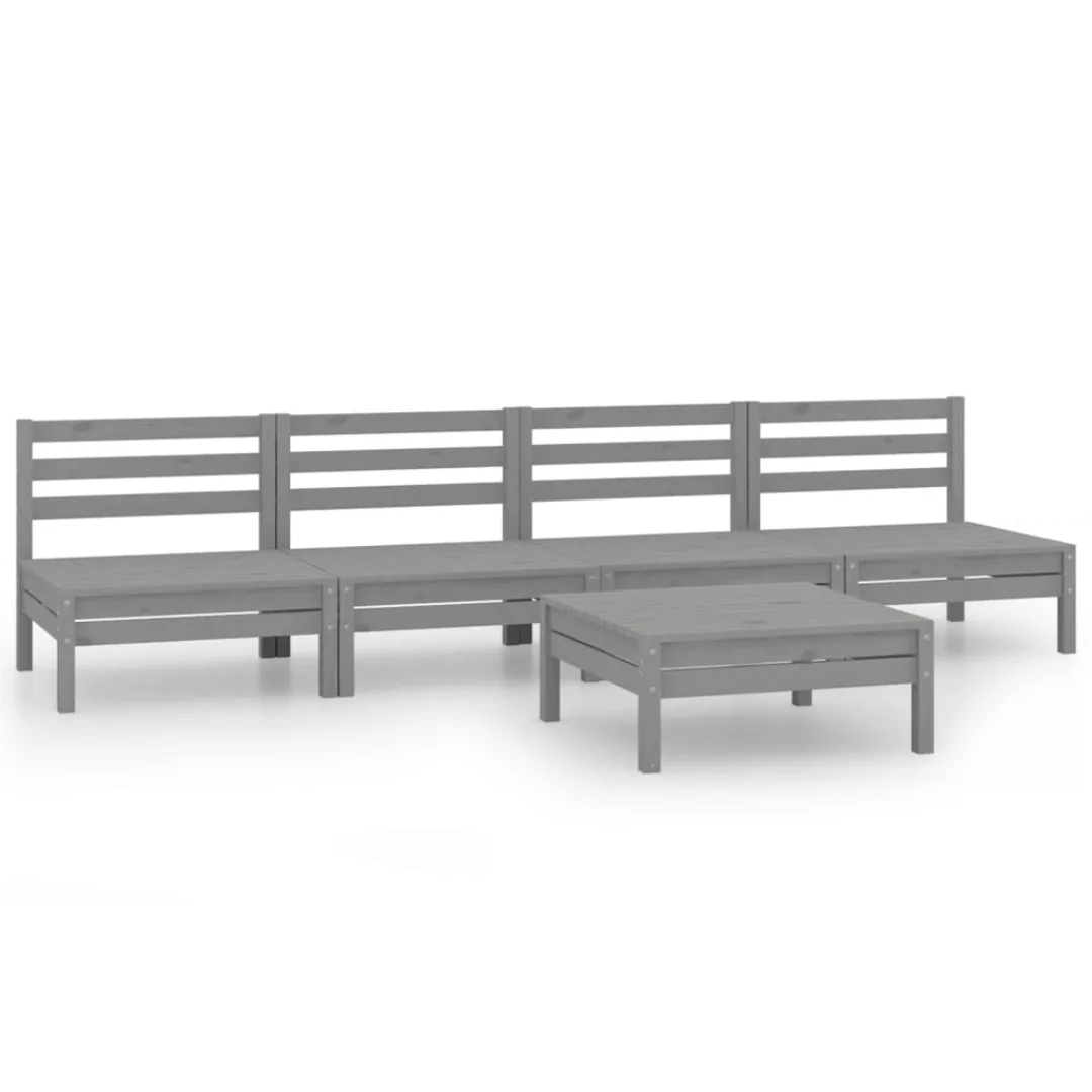 5-tlg. Garten-lounge-set Grau Kiefer Massivholz günstig online kaufen