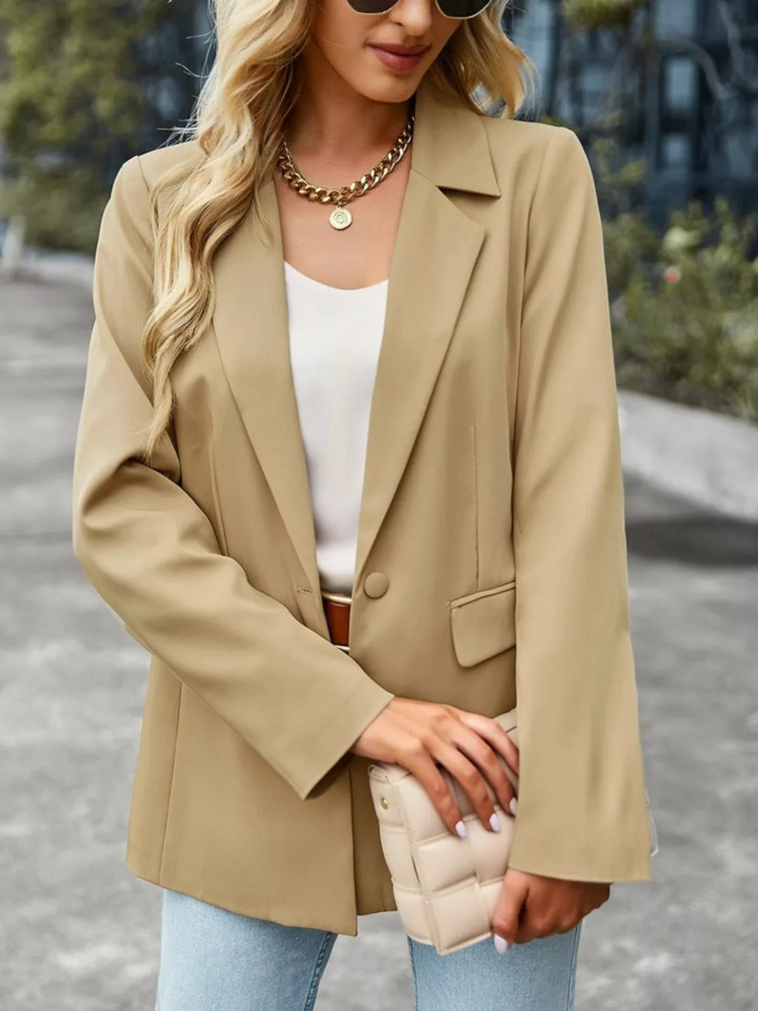 DEBAIJIA Jackenblazer Damen Blazer Langarm Offene Vorderseite Reverskragen günstig online kaufen