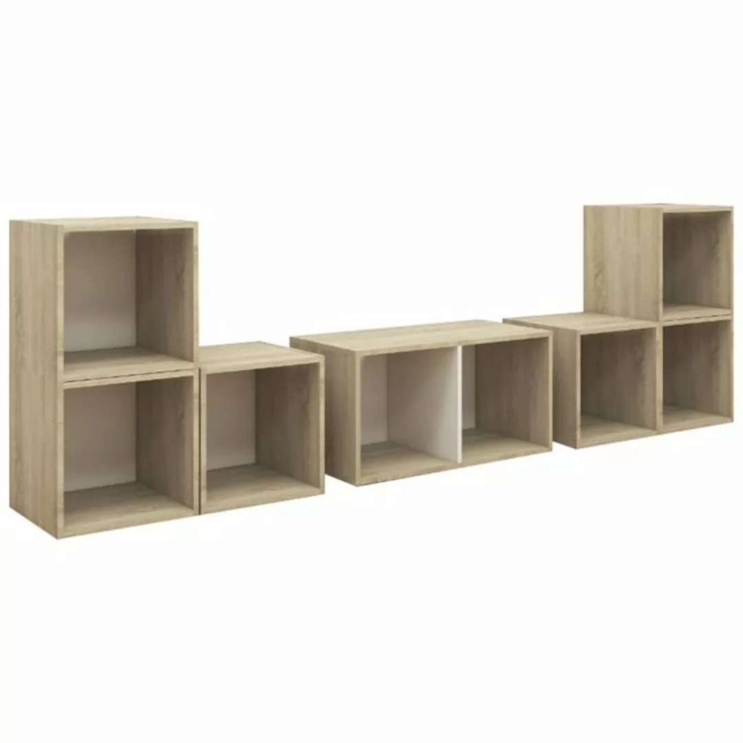 vidaXL Kleiderschrank 6-tlg TV-Schrank-Set Weiß Sonoma-Eiche Spanplatte günstig online kaufen