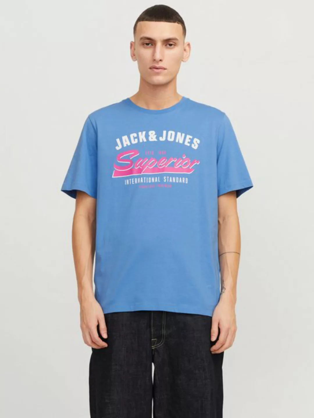 Jack & Jones Rundhalsshirt "JJELOGO TEE SS O-NECK 2 COL SS25 SN", mit Logo günstig online kaufen