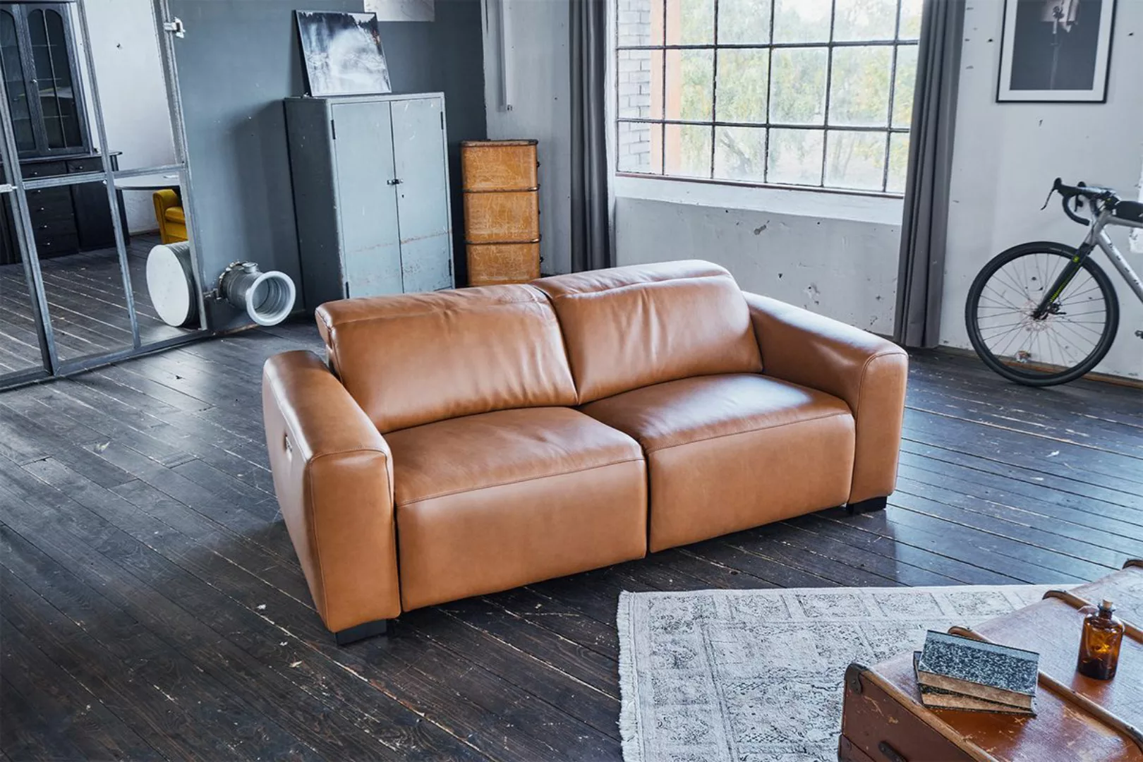 KAWOLA Sofa FINN 3-Sitzer mit Relaxfunktion Leder cognac günstig online kaufen