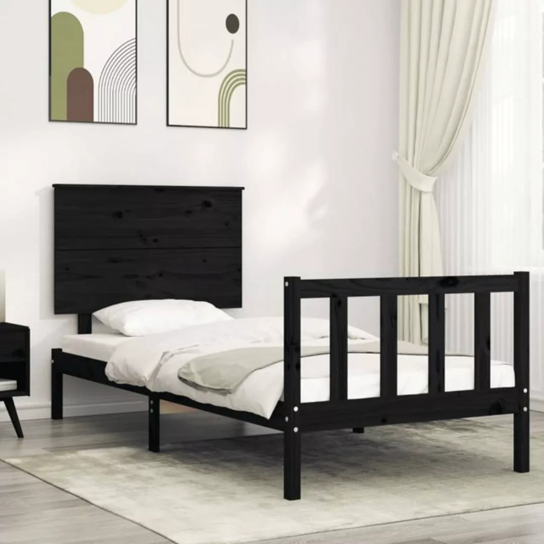 vidaXL Bettgestell Massivholzbett mit Kopfteil Schwarz 3FT Single Bett Bett günstig online kaufen