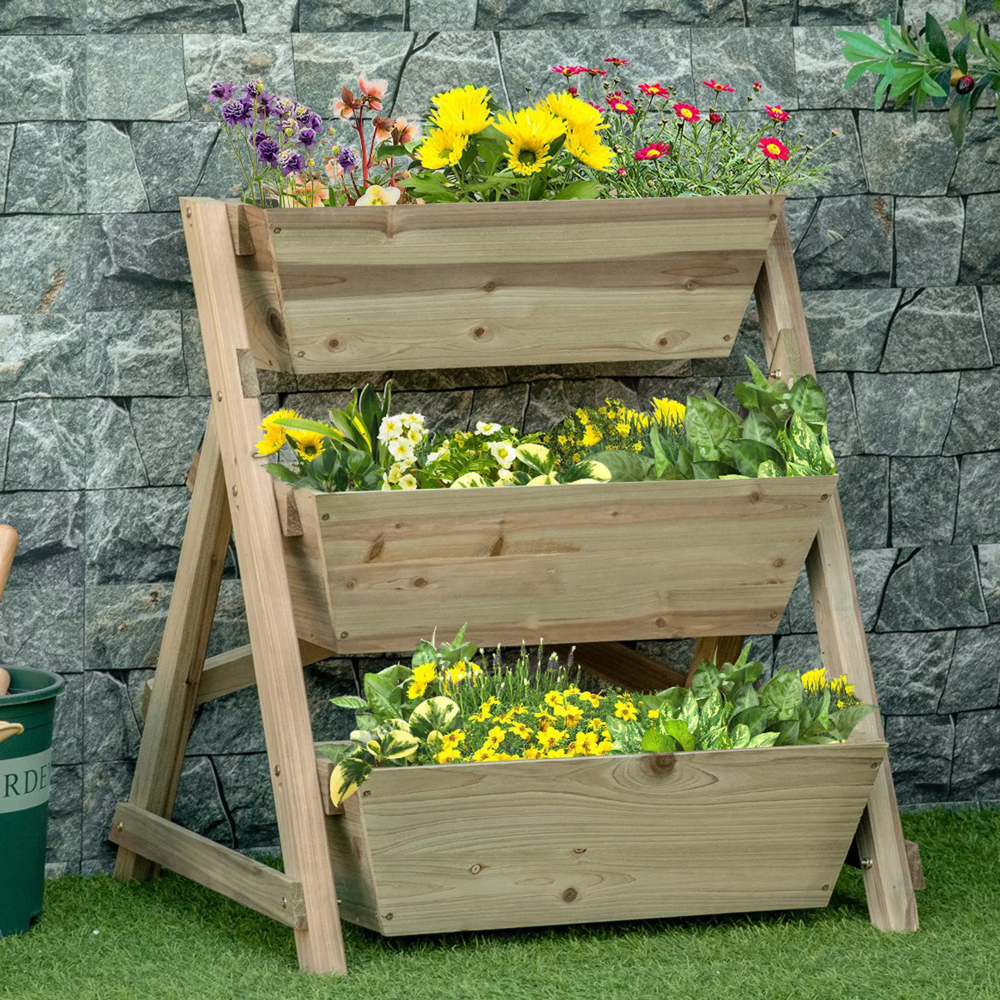 Outsunny Hochbeet Blumentreppe Holz Blumenleiter mit 3 Ablagen Pflanzentrep günstig online kaufen