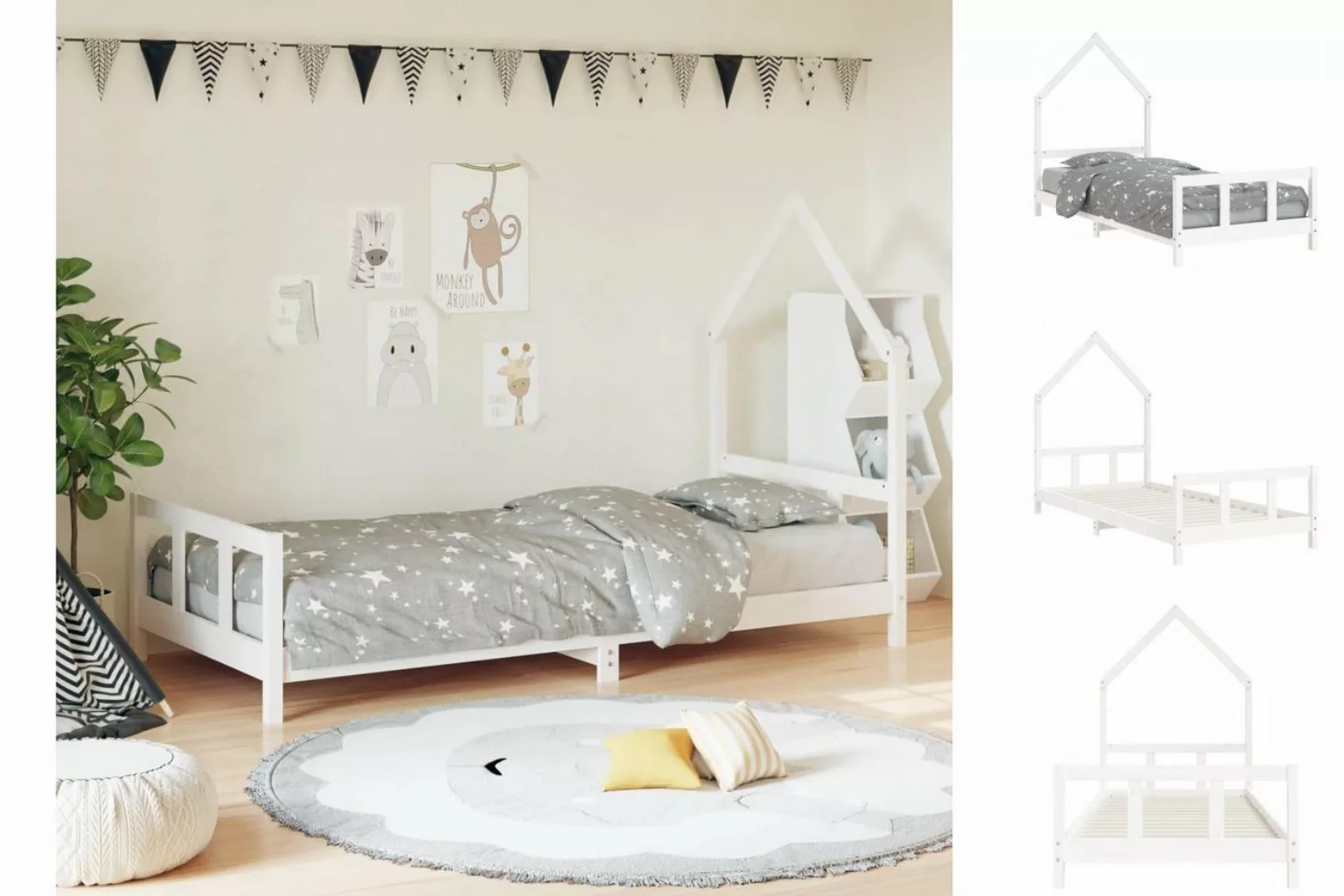 vidaXL Kinderbett Kinderbett Weiß 90x200 cm Massivholz Kiefer günstig online kaufen