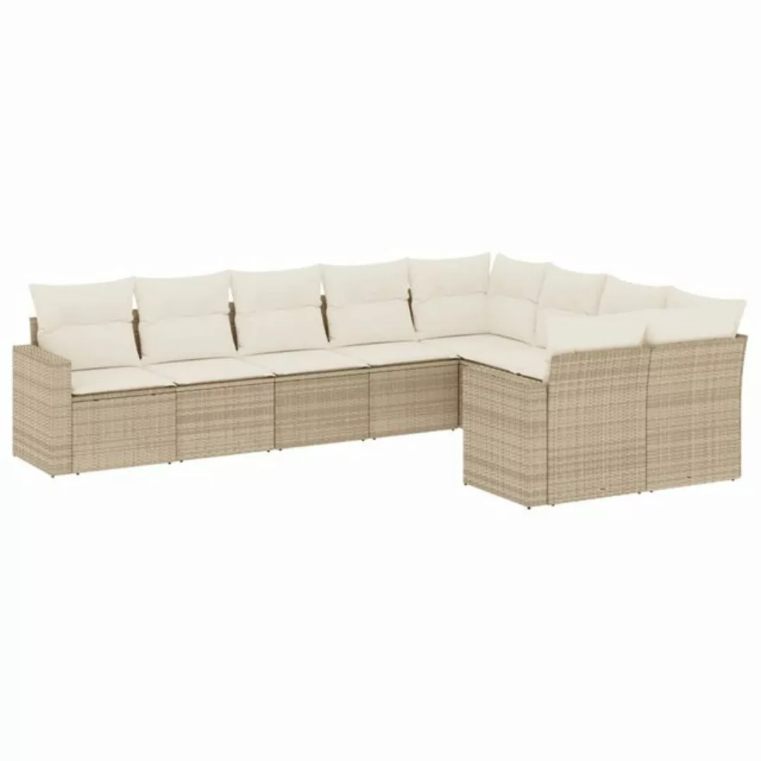 vidaXL Sofaelement 9-tlg. Garten-Sofagarnitur mit Kissen Beige Poly Rattan günstig online kaufen