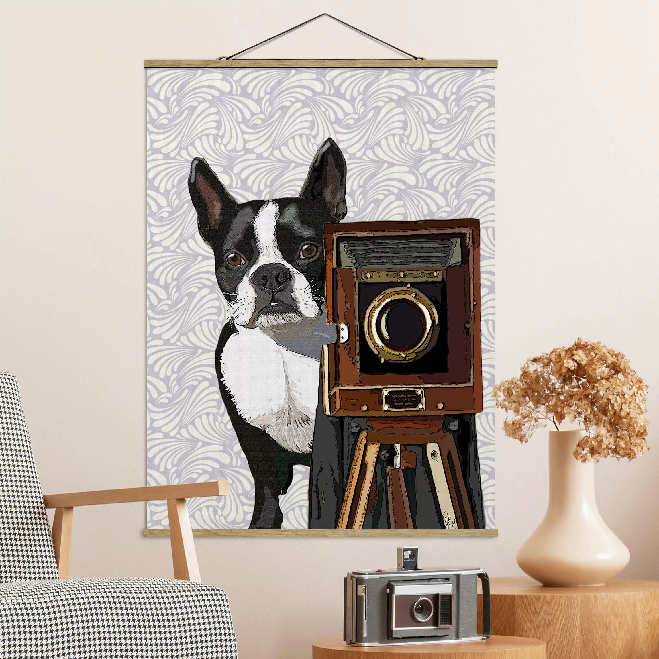 Stoffbild Tiere mit Posterleisten - Hochformat Tierfotograf Terrier günstig online kaufen