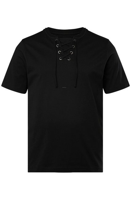 Men Plus T-Shirt Men+ T-Shirt Halbarm Ausschnitt mit Schnürung günstig online kaufen