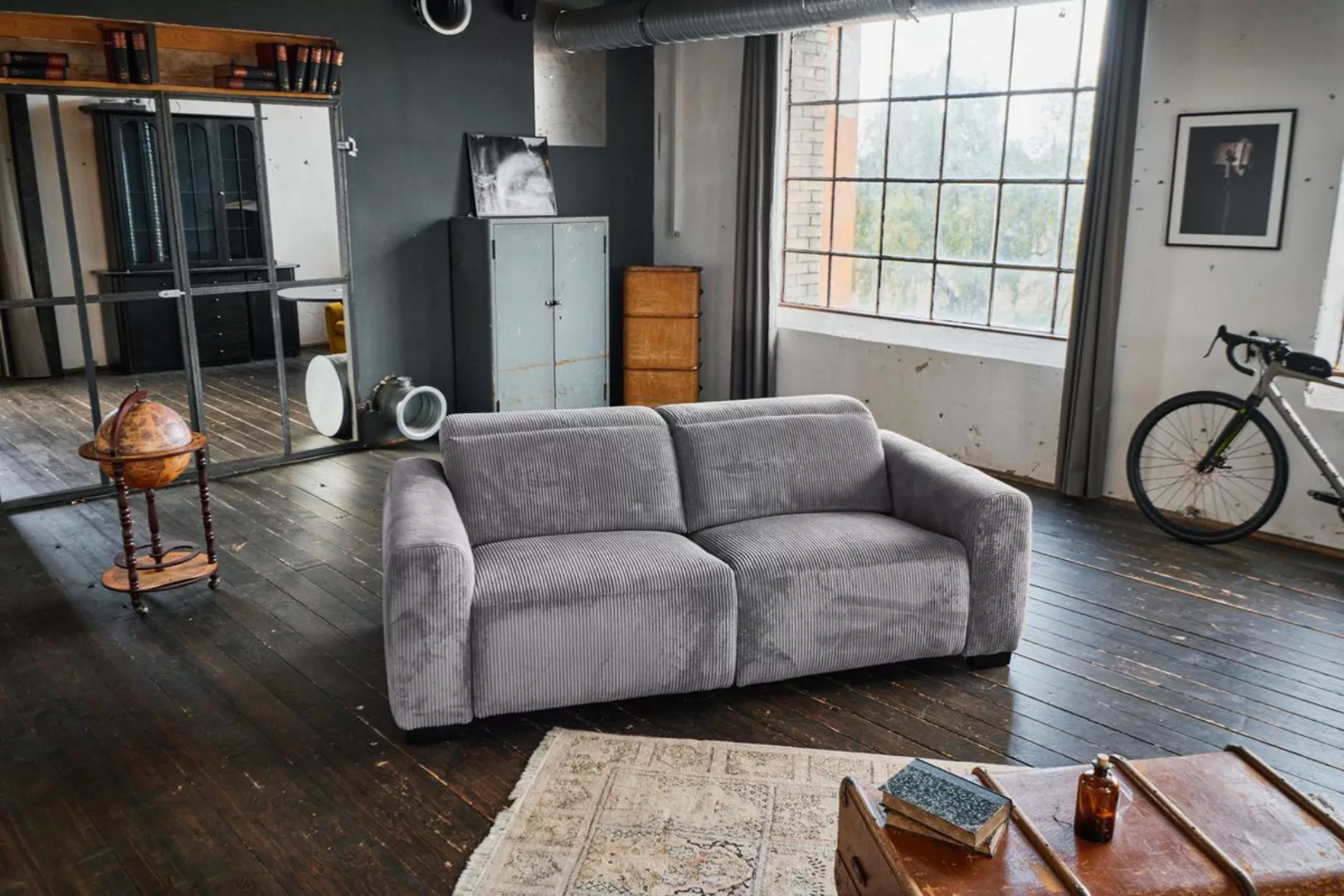 KAWOLA Sofa FINN 3-Sitzer mit Relaxfunktion Cord grau günstig online kaufen