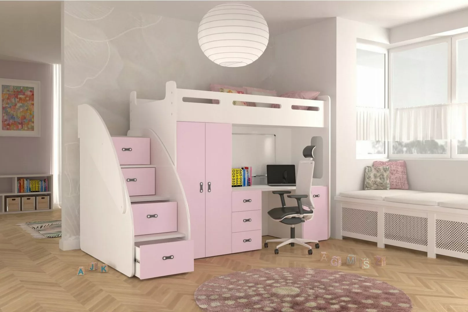 Unique Home Hochbett Hochbett ZU PL mit Matratze, Schreibtisch, Kleiderschr günstig online kaufen