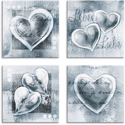 Artland Leinwandbild »Lache Lebe Liebe Leben«, Herzen, (4 St.), 4er Set, ve günstig online kaufen