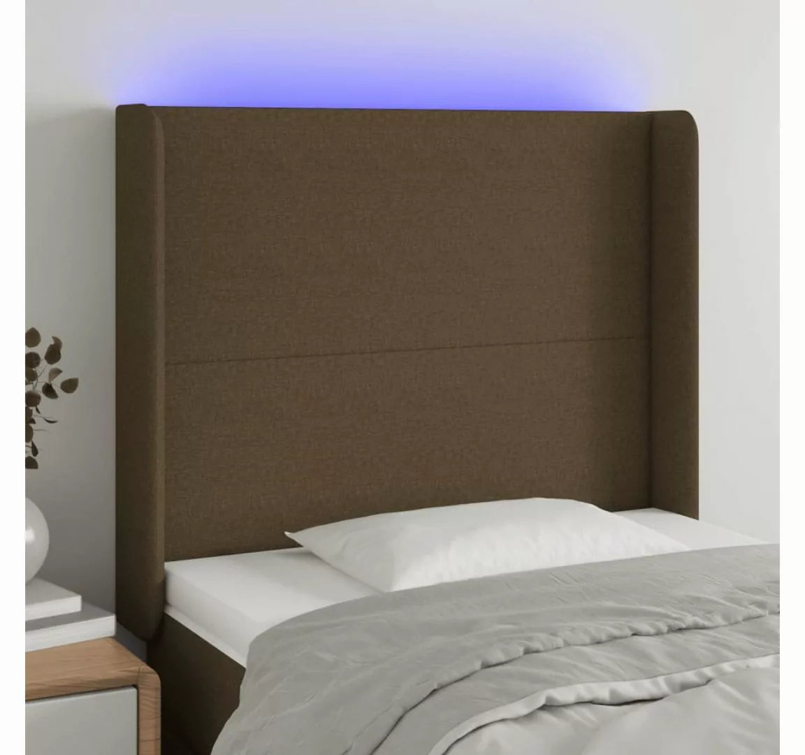 vidaXL Bett, LED Kopfteil Dunkelbraun 83x16x118/128 cm Stoff günstig online kaufen