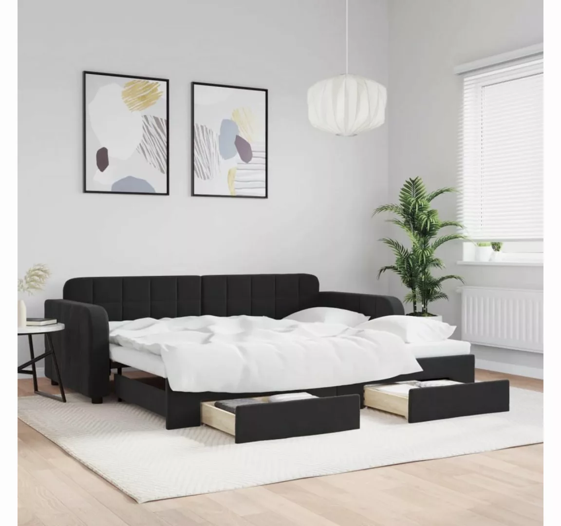 vidaXL Gästebett Gästebett Tagesbett Ausziehbar mit Schubladen Schwarz 90x1 günstig online kaufen