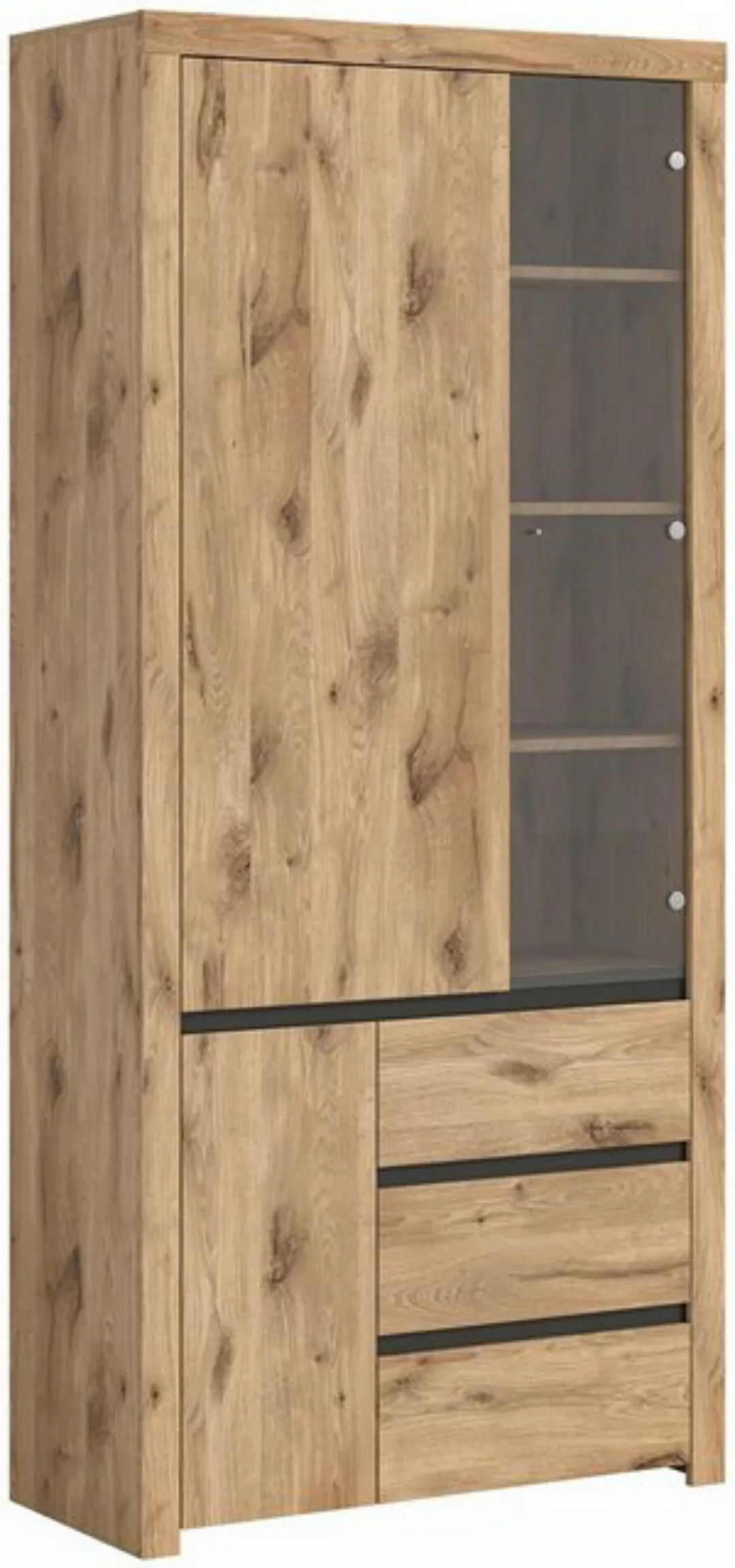 möbelvita Vitrine Grain Vitrine B/H/T 91x200x37 in Nox Oak günstig online kaufen