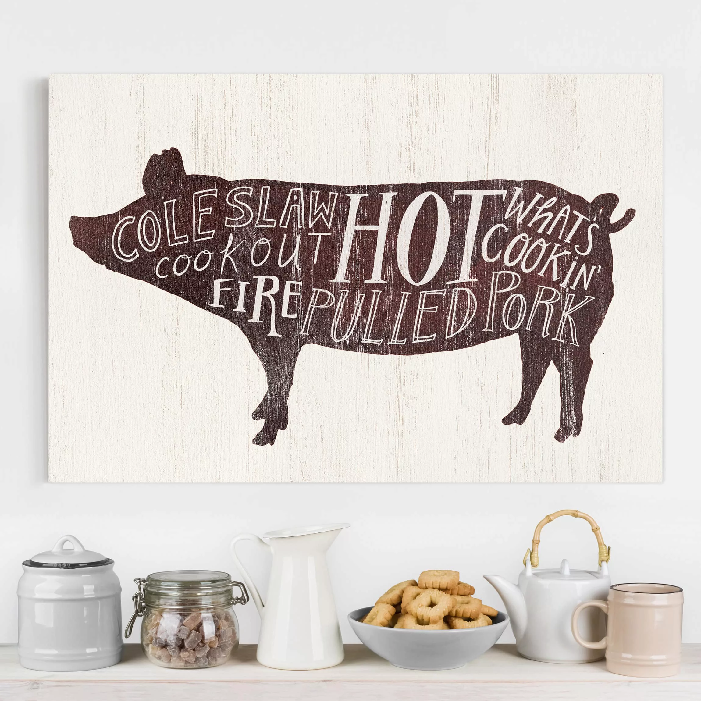 Leinwandbild Küchenspruch - Querformat Bauernhof BBQ - Schwein günstig online kaufen