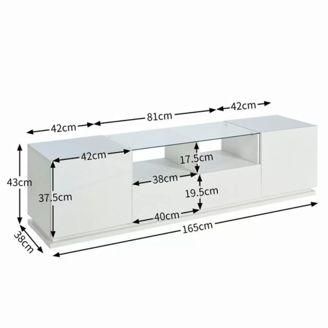 MODFU TV-Schrank Lowboard mit Glastischplatte und LED, mit Türen und Schubl günstig online kaufen