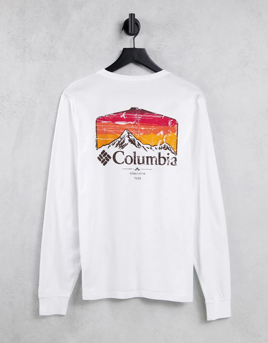 Columbia – Pikeqood – Langärmliges Shirt in Weiß mit Rückenprint günstig online kaufen