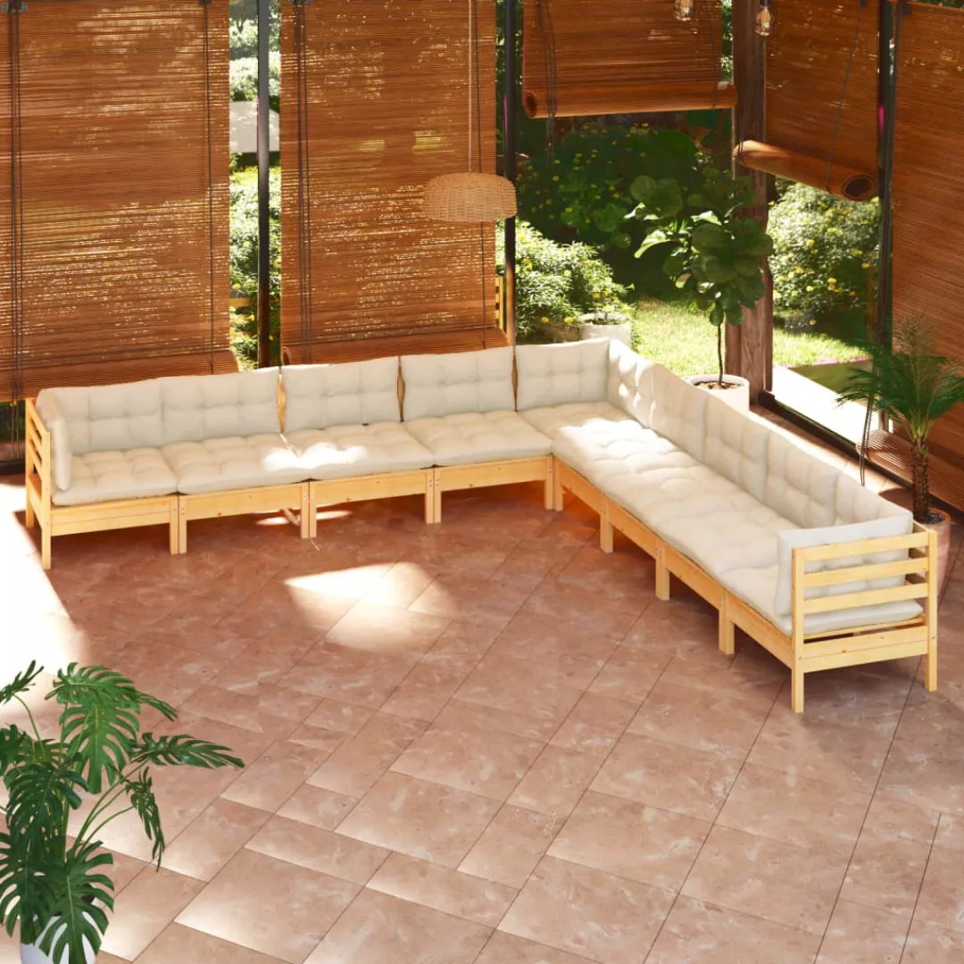 9-tlg. Garten-lounge-set Mit Creme Kissen Massivholz Kiefer günstig online kaufen