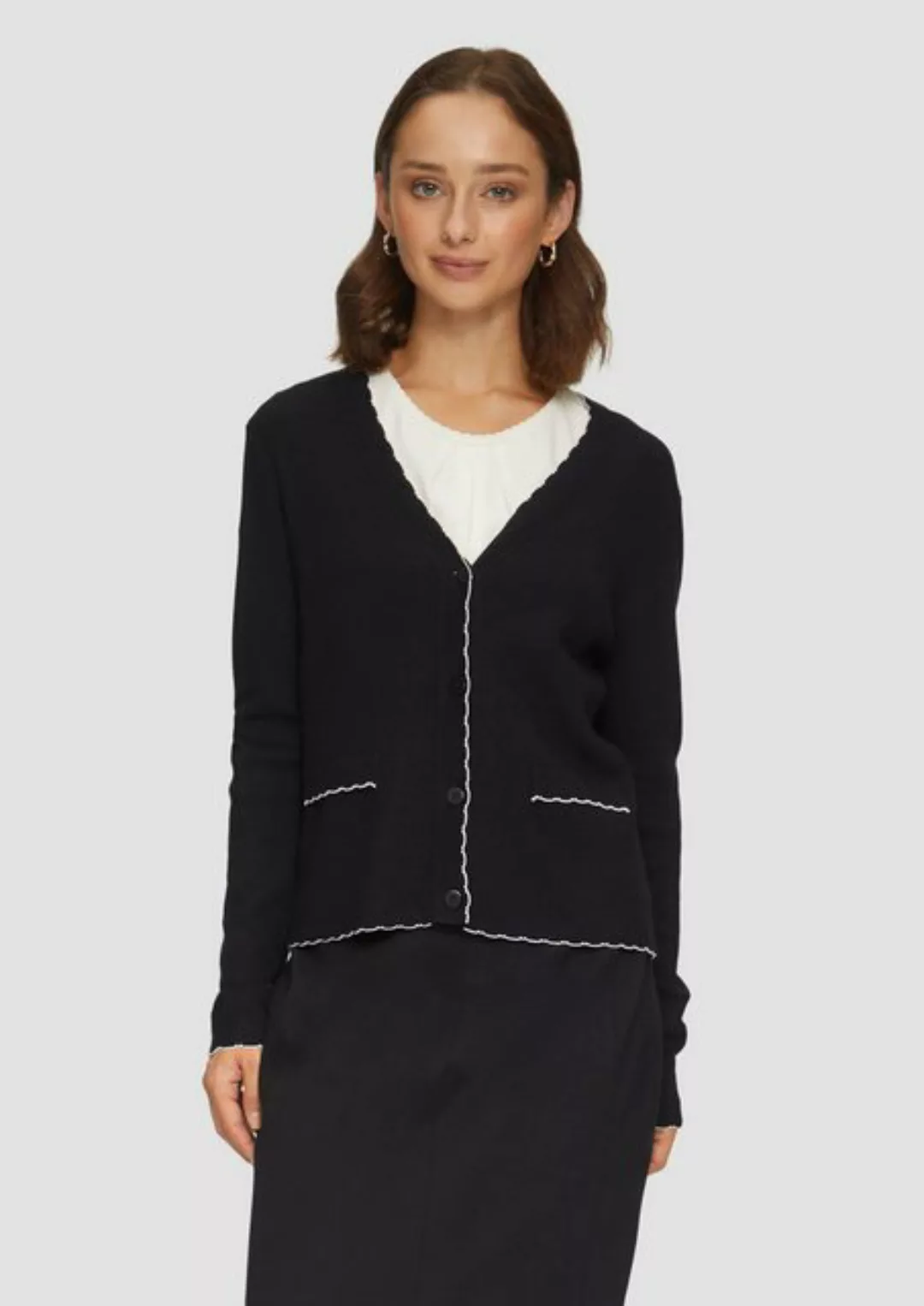 s.Oliver BLACK LABEL Strickjacke Strickjacke mit V-Ausschnitt und Kontrastn günstig online kaufen