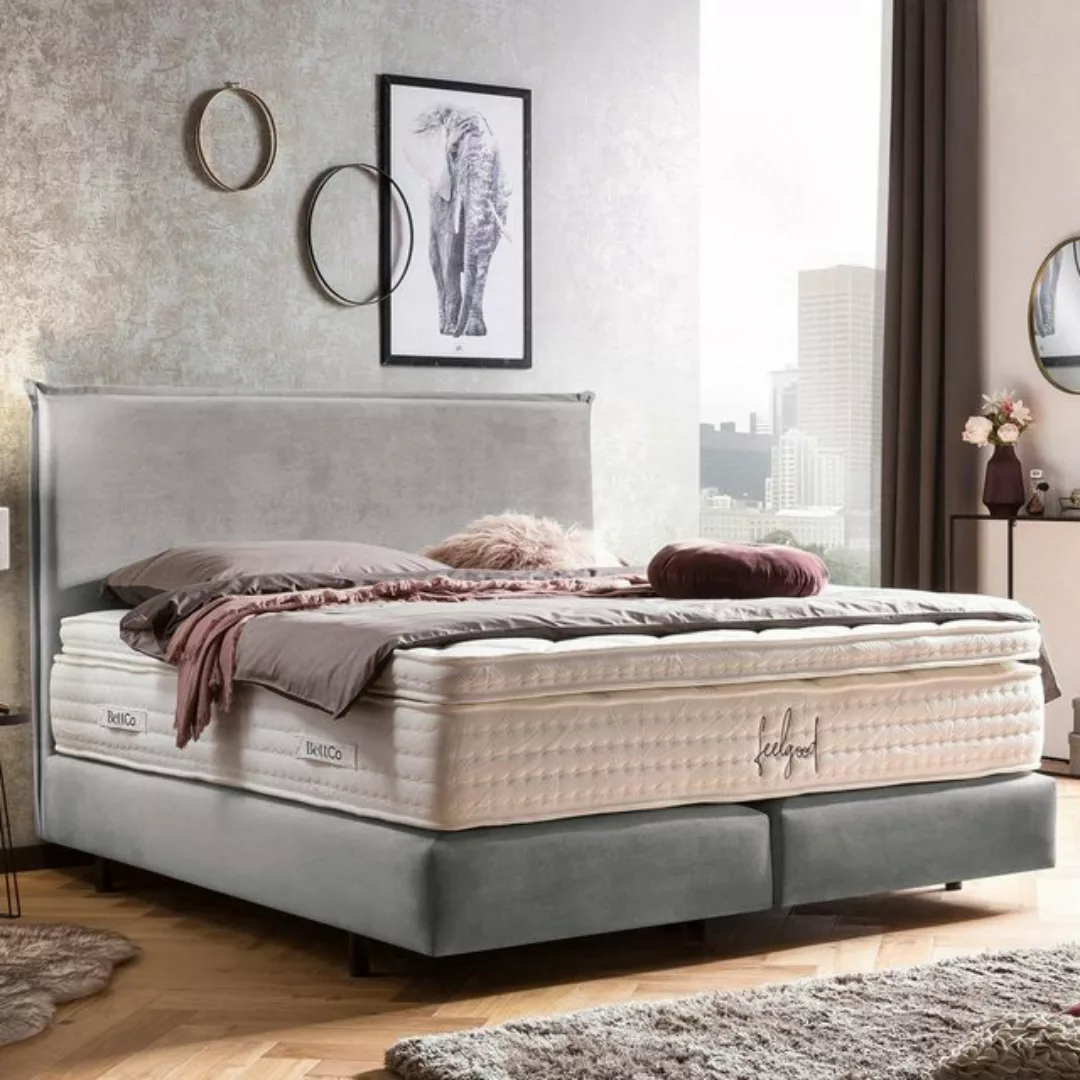 BettCo Boxspringbett London (180 x 200 cm, in Silber Samt), Kopfteil mit Bi günstig online kaufen