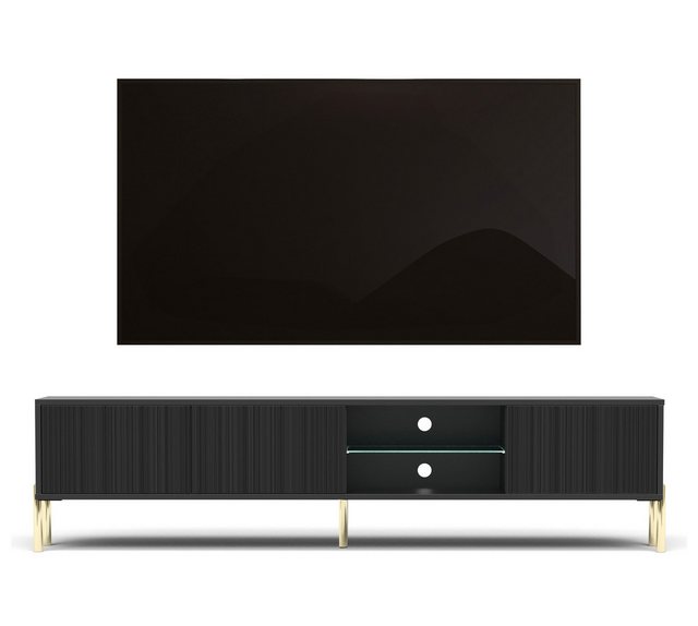 Furnix TV-Schrank Orvello TV-Kommode 175 cm schwarz Glasablage LED goldene günstig online kaufen