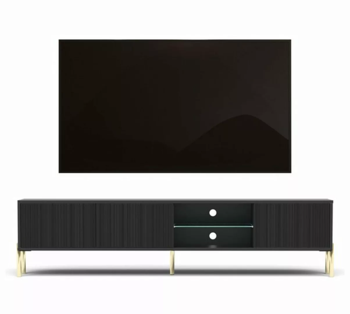 Furnix TV-Schrank Orvello TV-Kommode 175 cm schwarz Glasablage LED goldene günstig online kaufen