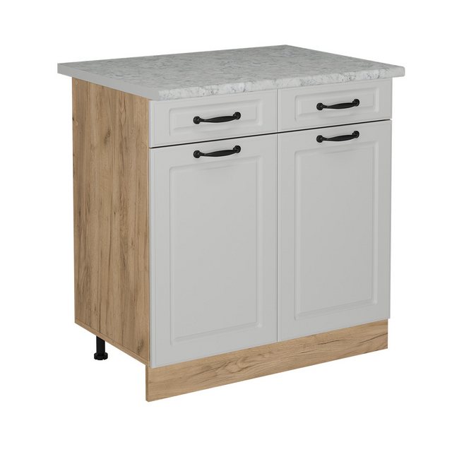 Vicco Unterschrank R-Line, Weiß Landhaus/Goldkraft Eiche, 80 cm AP Marmor günstig online kaufen