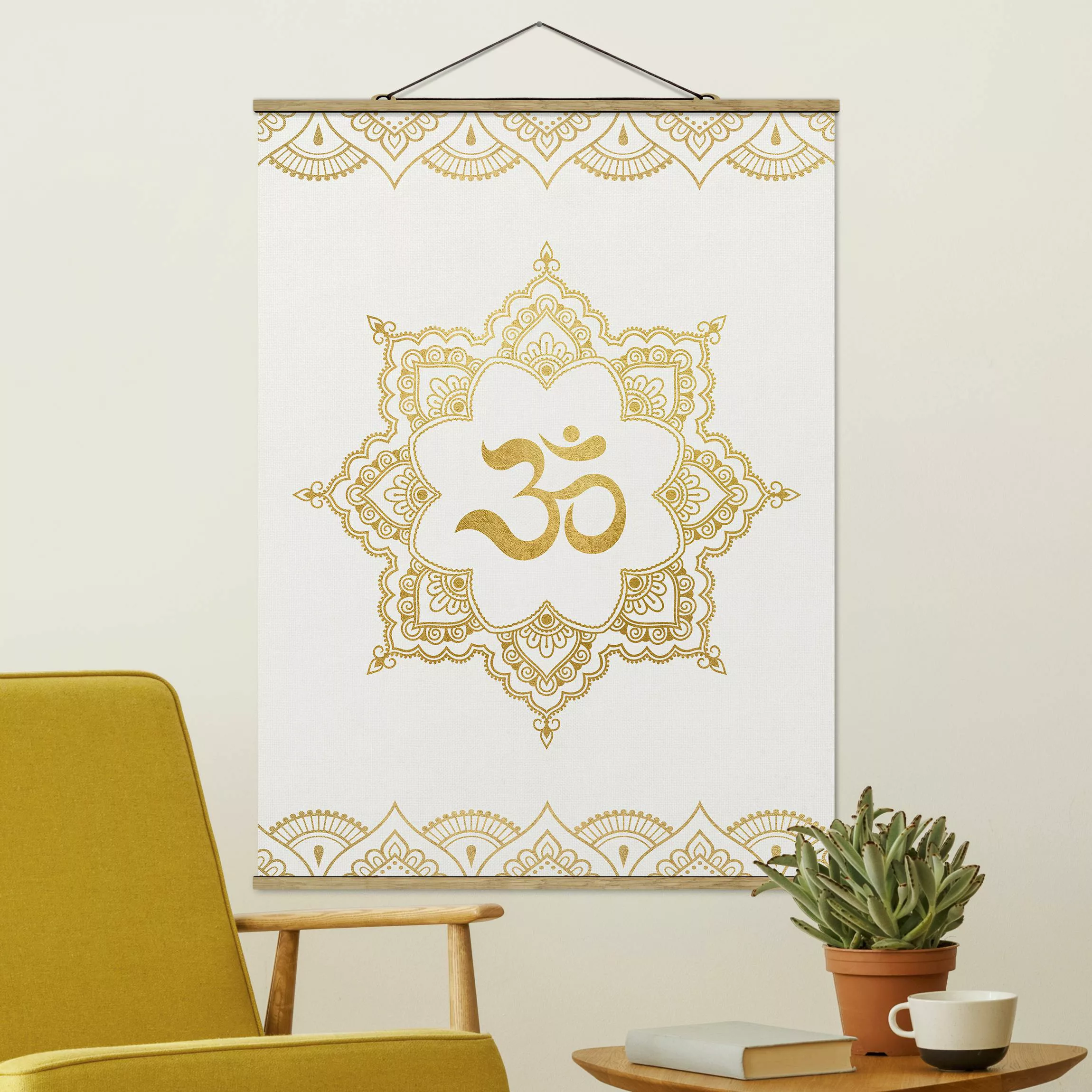 Stoffbild Mandala mit Posterleisten - Hochformat Mandala OM Illustration Or günstig online kaufen