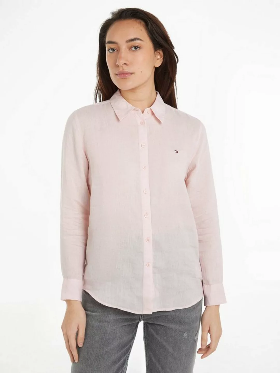 Tommy Hilfiger Hemdbluse LINEN RELAXED SHIRT LS mit Logostickerei auf der B günstig online kaufen