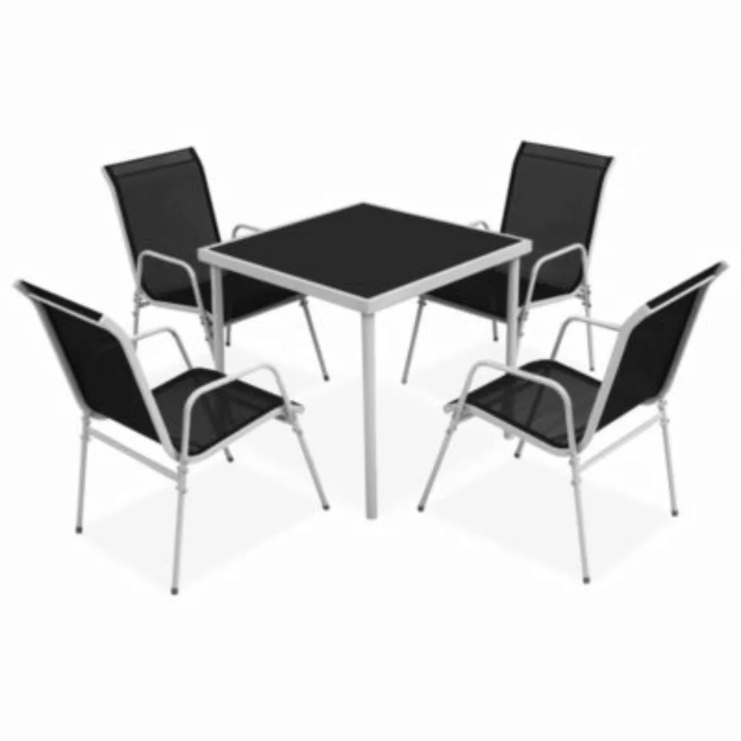 vidaXL 5-tlg. Garten-Essgruppe Stahl Schwarz Gartenmöbel Set schwarz günstig online kaufen