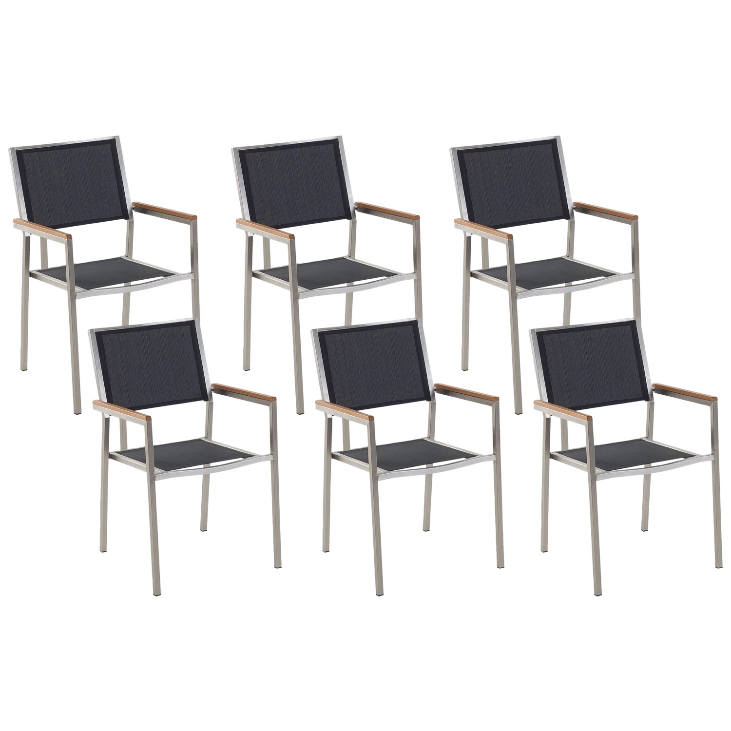 Beliani Gartenstuhl Schwarz Silber Heller Holzfarbton 58x55x87 günstig online kaufen