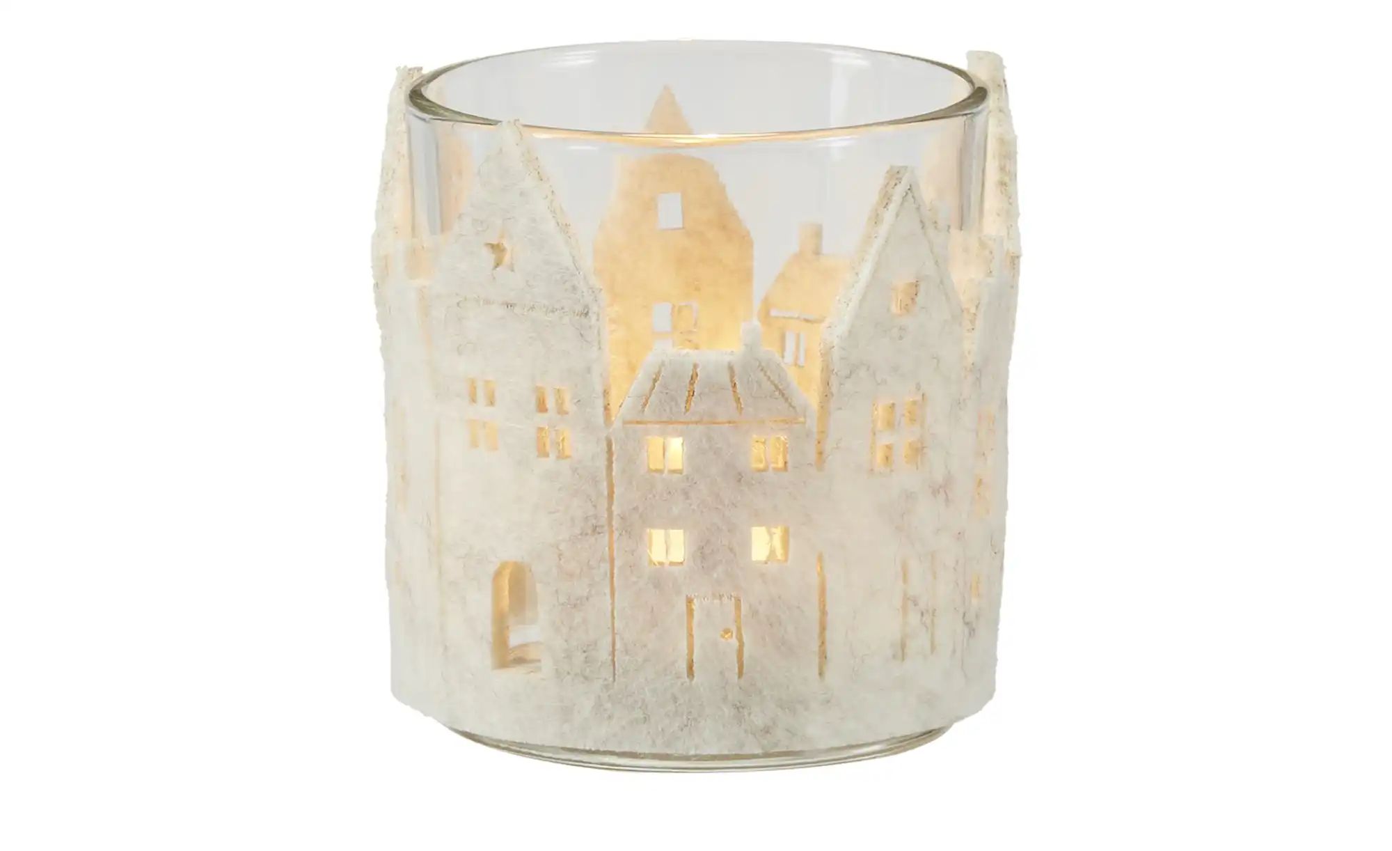 HOME STORY Windlicht ¦ creme ¦ Glas , Filz ¦ Maße (cm): H: 8  Ø: 7 Weihnach günstig online kaufen