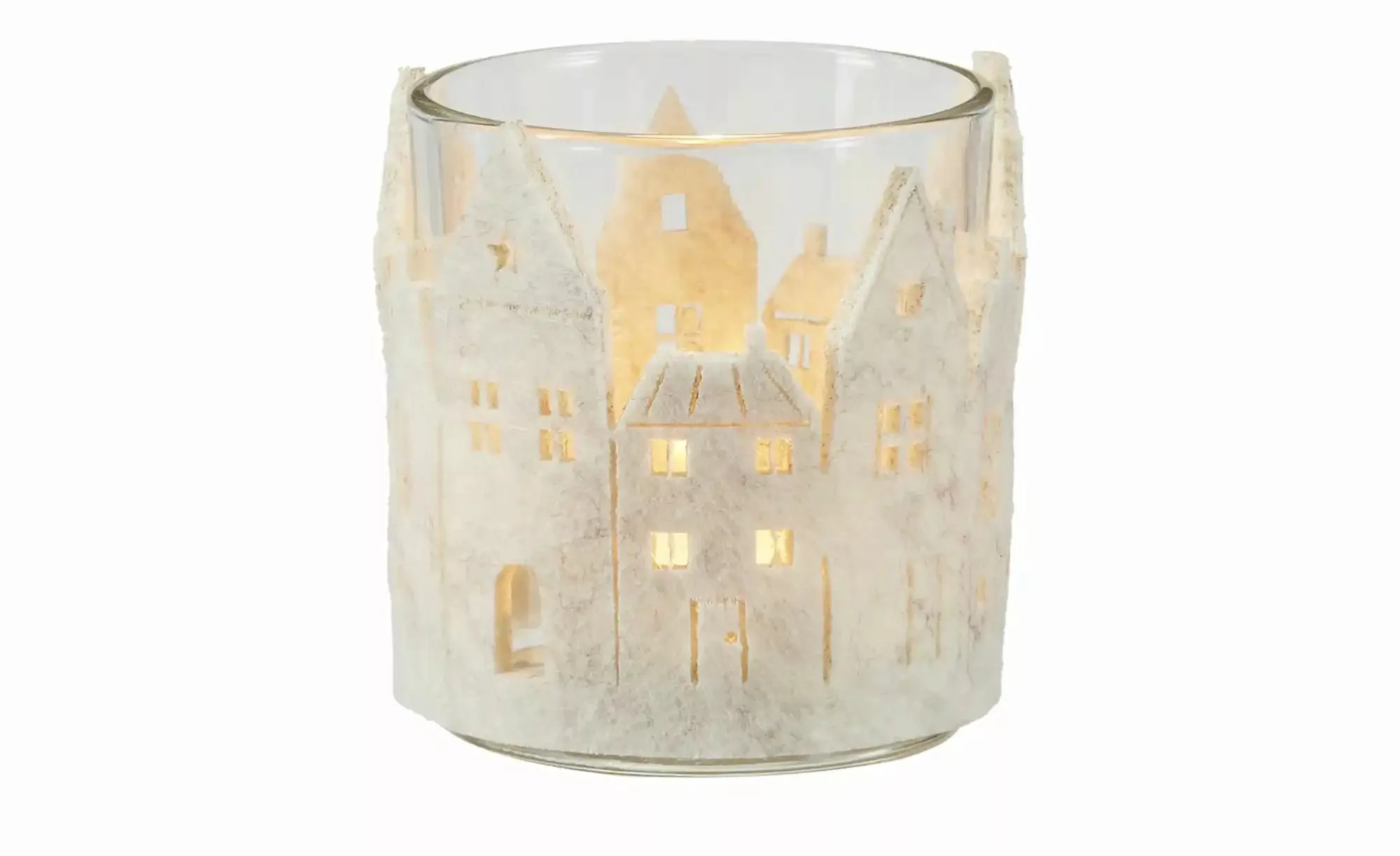 HOME STORY Windlicht ¦ creme ¦ Glas, Filz ¦ Maße (cm): H: 8  Ø: 7 Weihnacht günstig online kaufen