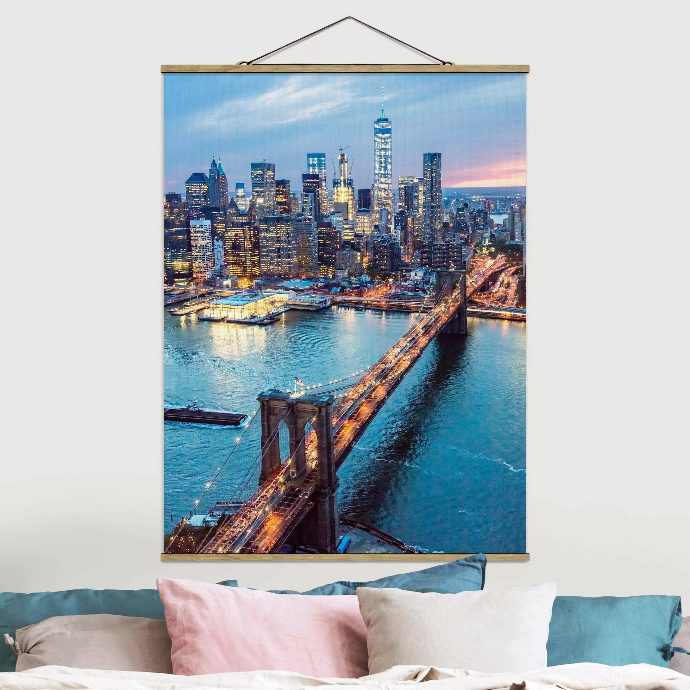 Stoffbild mit Posterleisten Brooklyn Bridge New York günstig online kaufen