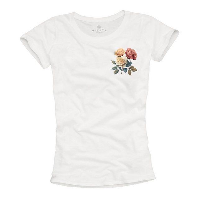 MAKAYA Print-Shirt Damen mit Rosenmuster Blumen Top Rosen Motiv Logo Druck günstig online kaufen