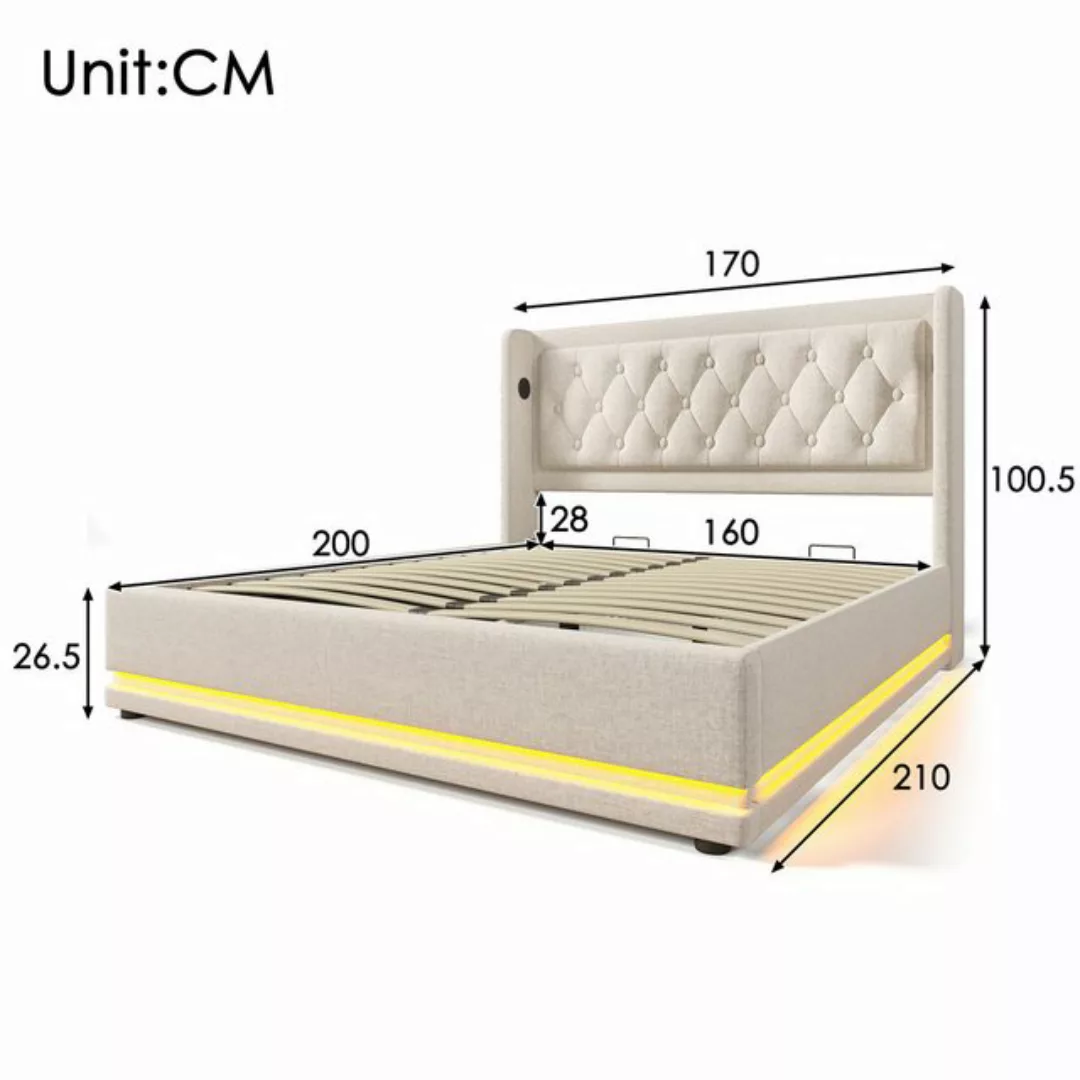 KoDise Polsterbett Hydraulisches Bett mit USB Typ-C Ladefunktion, LED-Funkt günstig online kaufen