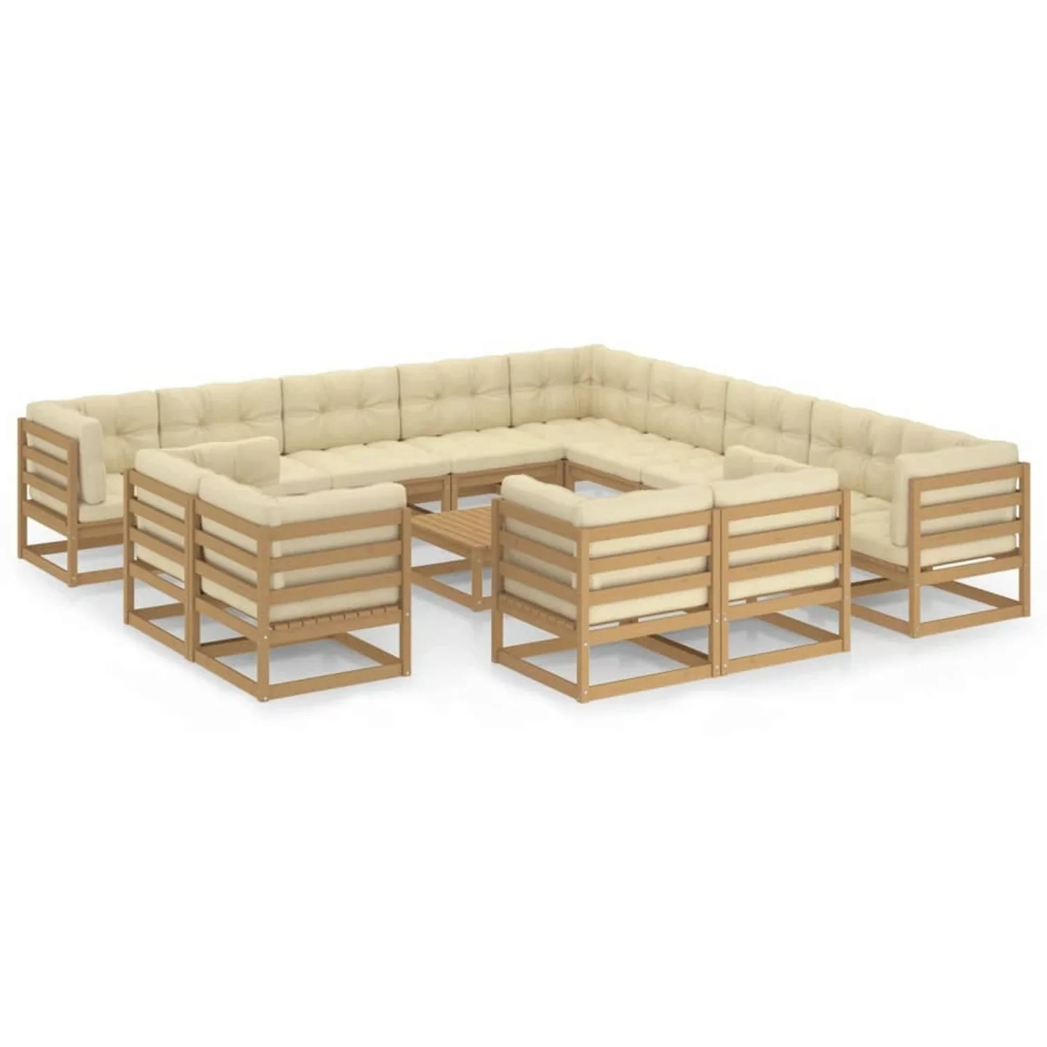 14-tlg. Garten-lounge-set Kissen Honigbraun Kiefer Massivholz günstig online kaufen