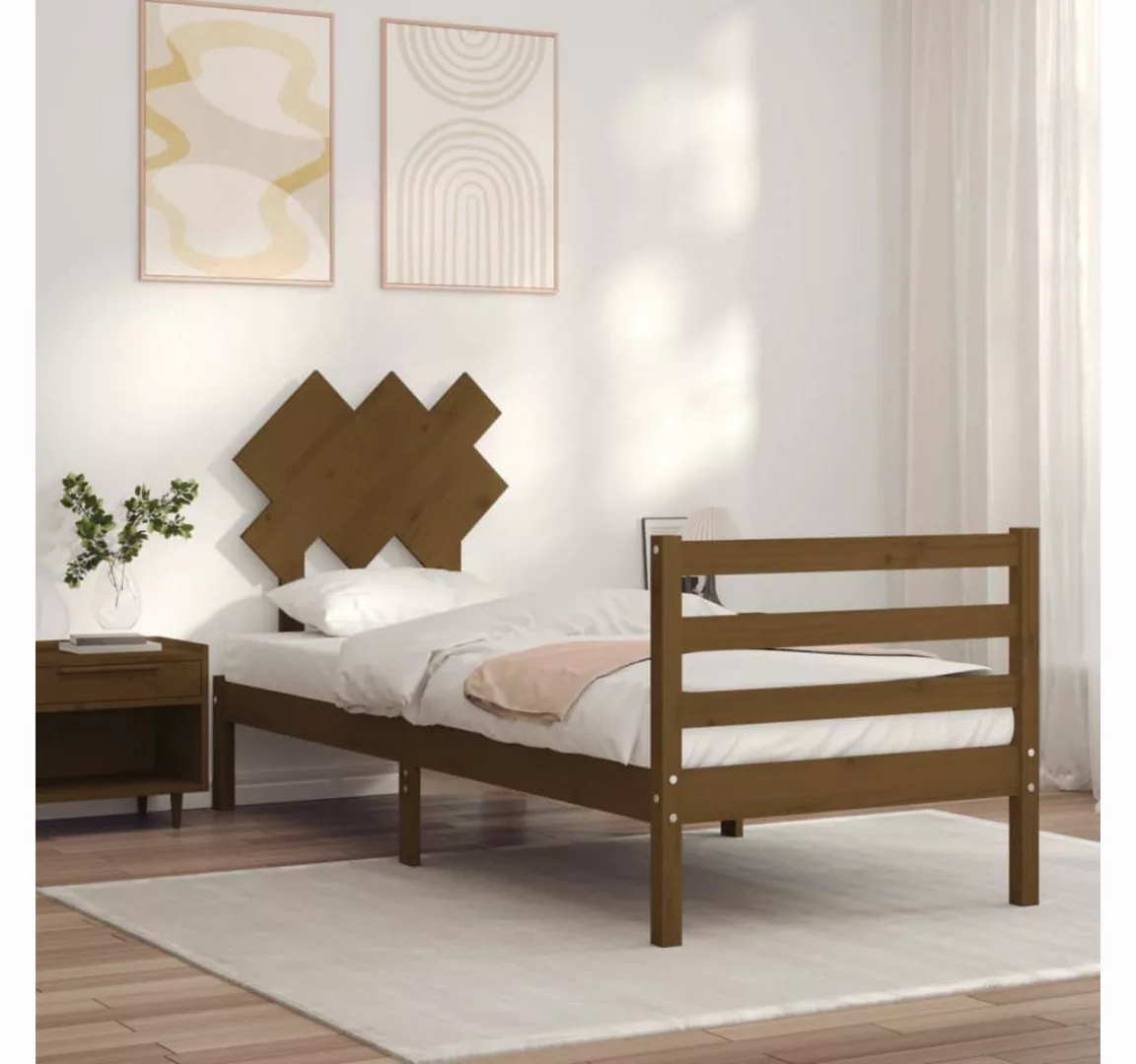 vidaXL Bett Massivholzbett mit Kopfteil Honigbraun 90x200 cm günstig online kaufen