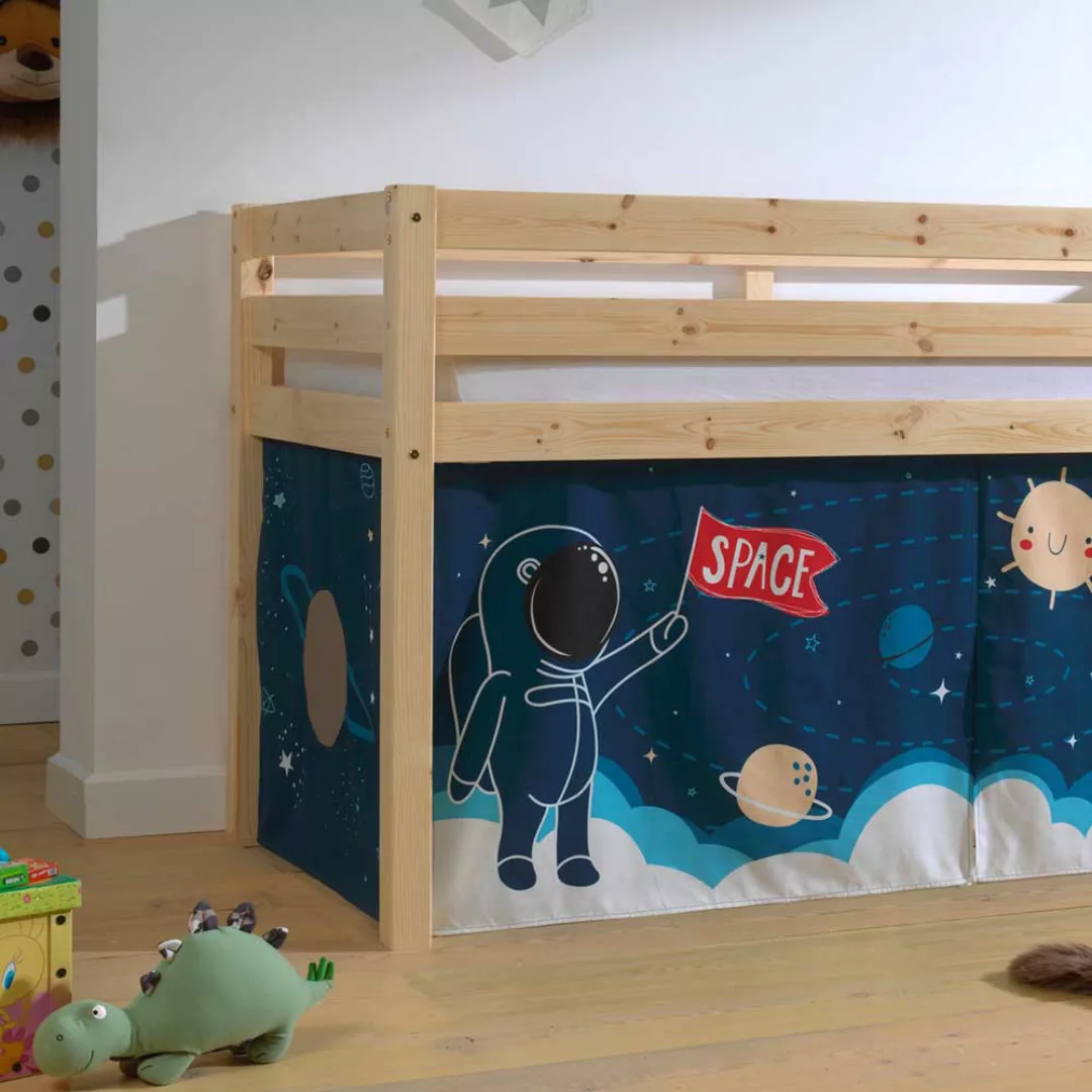 Kiefer Halbhochbett mit Vorhang Set Motiv Astronaut günstig online kaufen