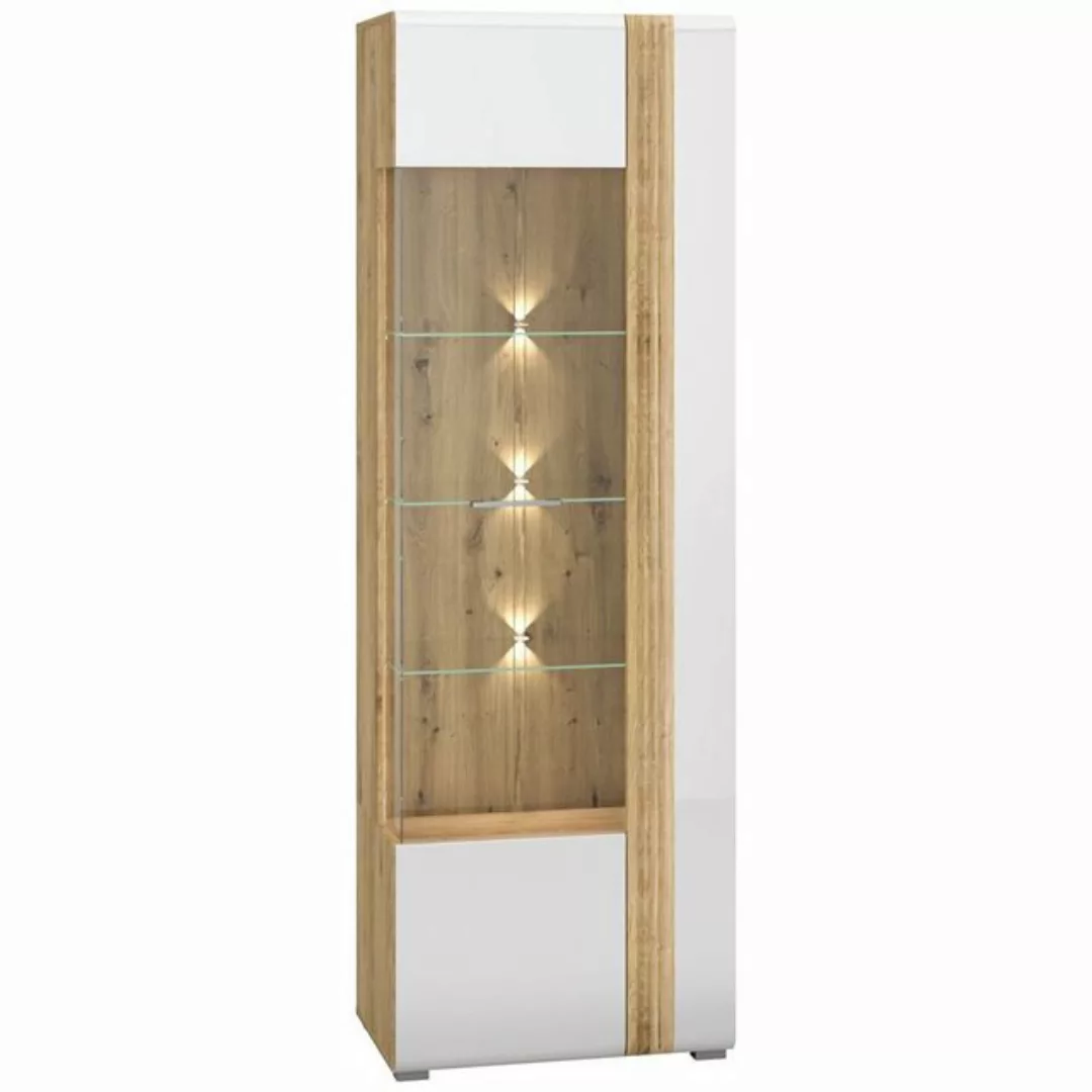 Lomadox Vitrine AKRON-131 Vitrinenschrank Eiche Nb. mit weiß Hochglanz, B/H günstig online kaufen