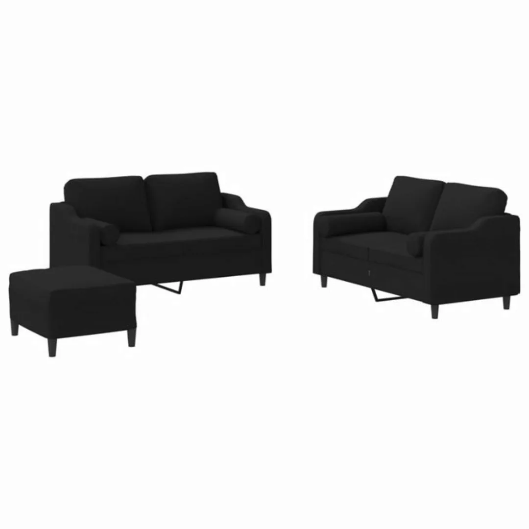 vidaXL Sofa Sofagarnitur Set mit Kissen Stoff, 3-tlg., Schwarz günstig online kaufen