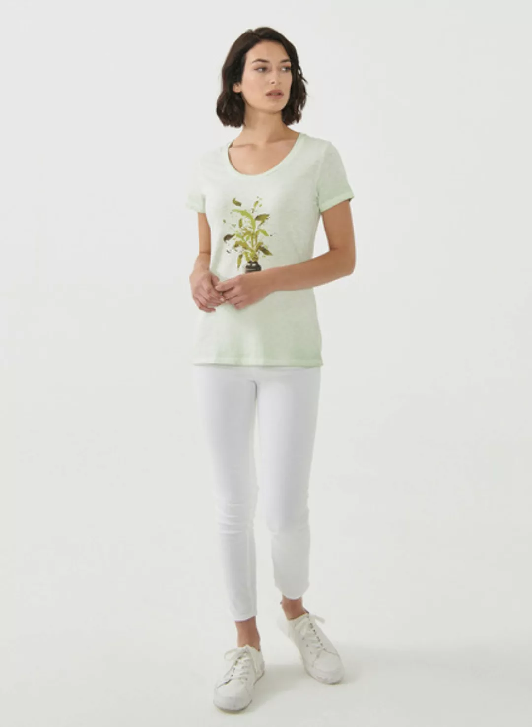 Cold Pigment Dyed T-shirt Aus Bio-baumwolle Mit Pflanzen-print günstig online kaufen