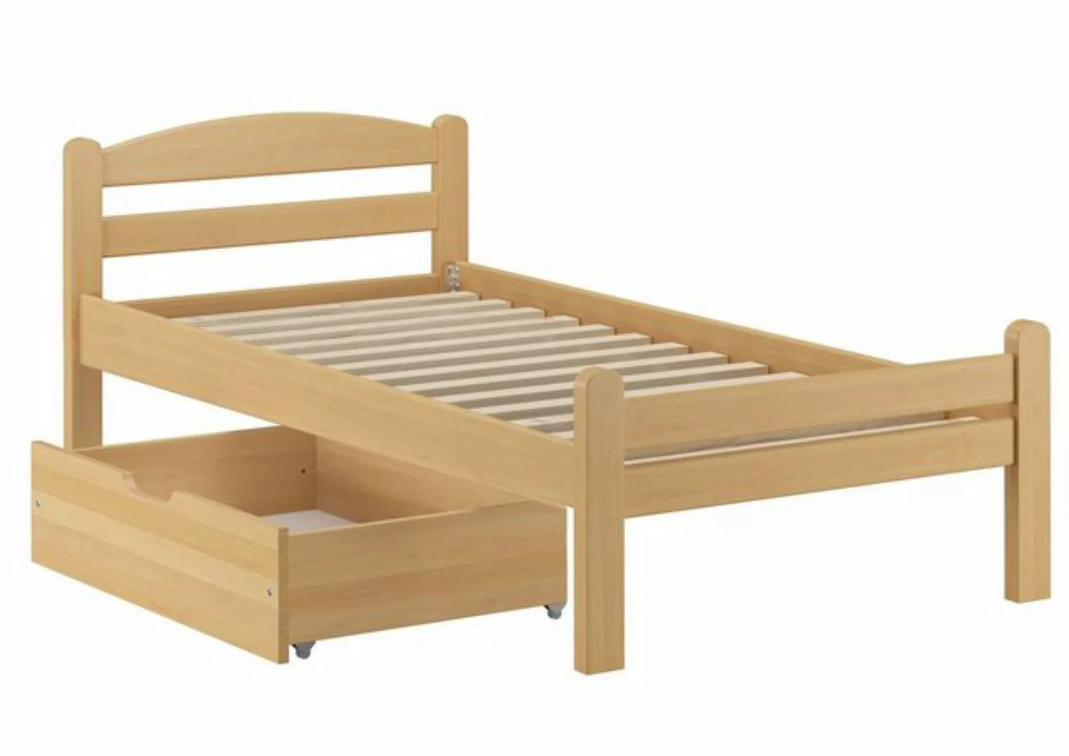 ERST-HOLZ Bett Einzelbett Gästebett massiv Buche Natur 90x200, Buchefarblos günstig online kaufen