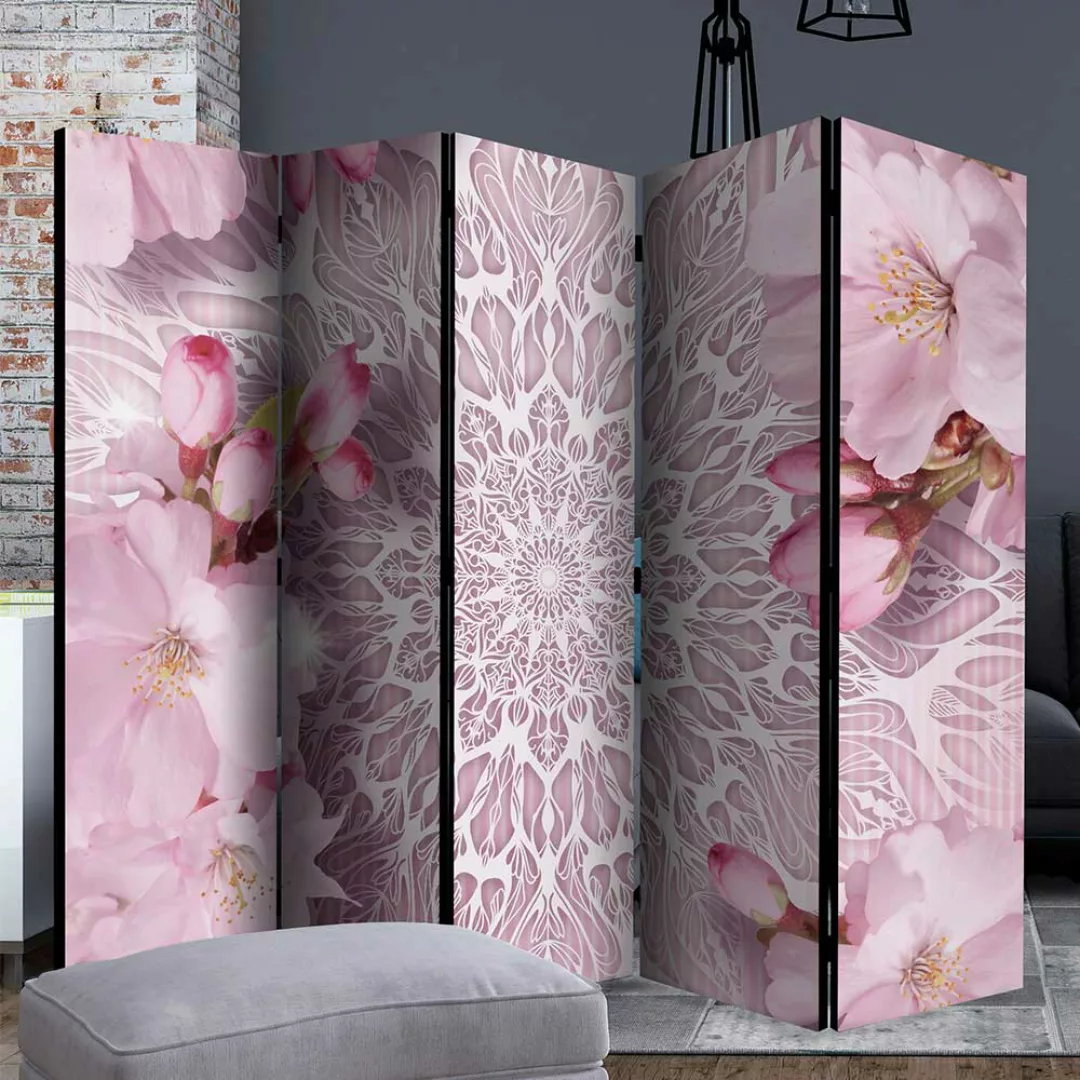 Paravent Trennwand mit Kirschblüten Motiv Mandala günstig online kaufen