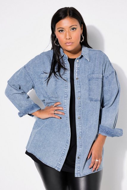 Studio Untold Hemdbluse Jeanshemd oversized Knopfleisten-Stickerei günstig online kaufen