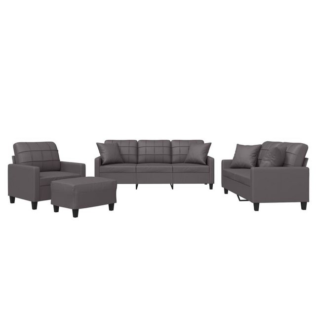 vidaXL Sofa 4-tlg. Sofagarnitur mit Kissen Grau Kunstleder günstig online kaufen